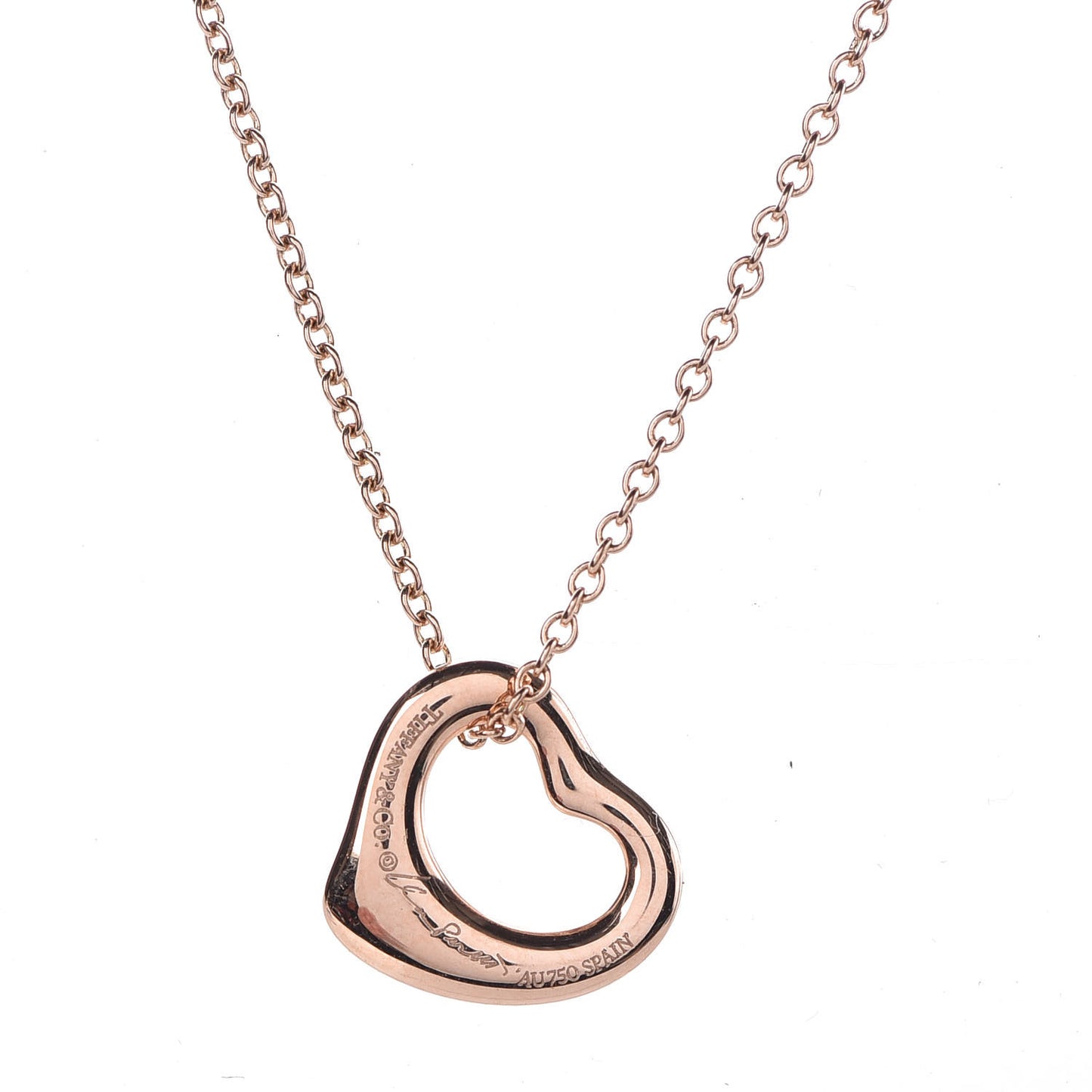 18K Rose Gold 11mm Elsa Peretti Open Heart Pendant Necklace