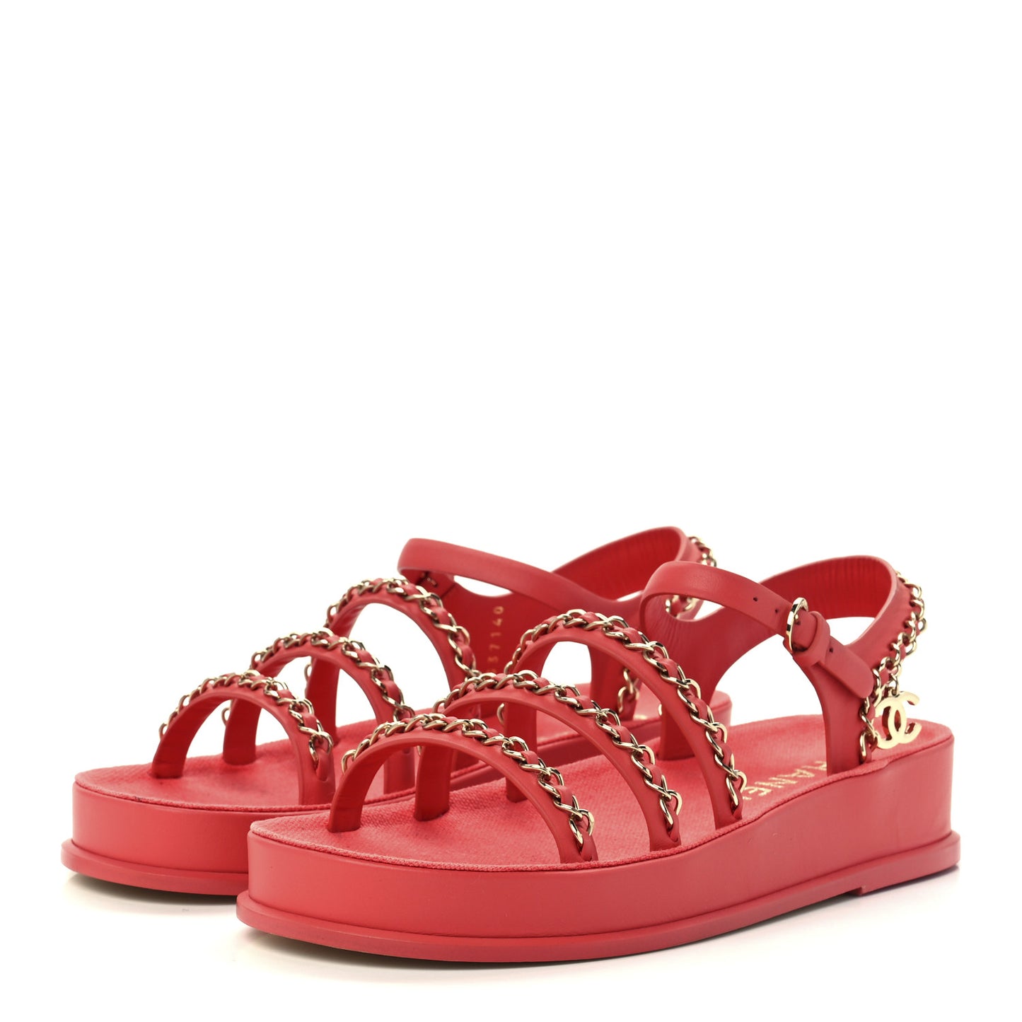 Calfskin Chain Platform Sandals 37 Red