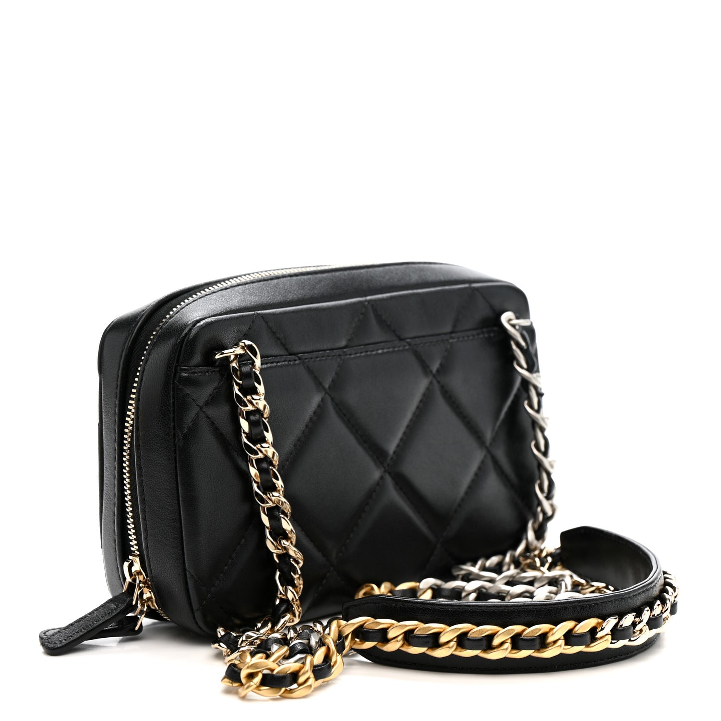 Goatskin Quilted Chanel 19 Camera Crossbody Case Black