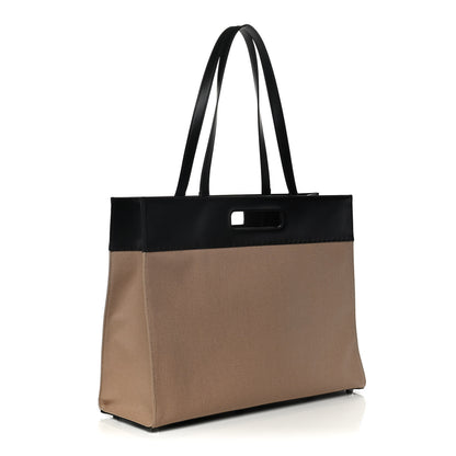 Fendi Canvas Vitello King Logo Embroidered East West Shopper Tote Sand Black 3 of 17