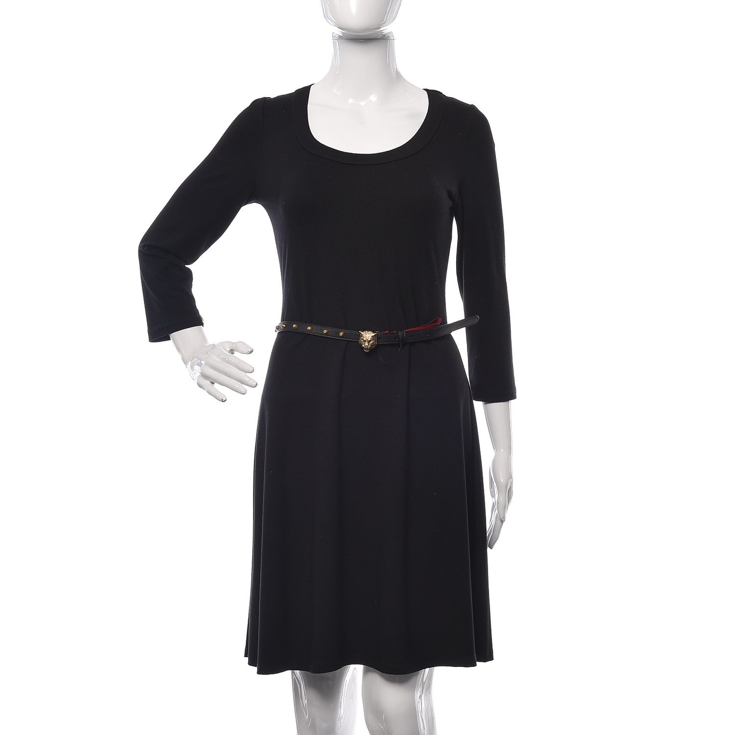 Calfskin Skinny Studded Feline Belt 85 34 Black