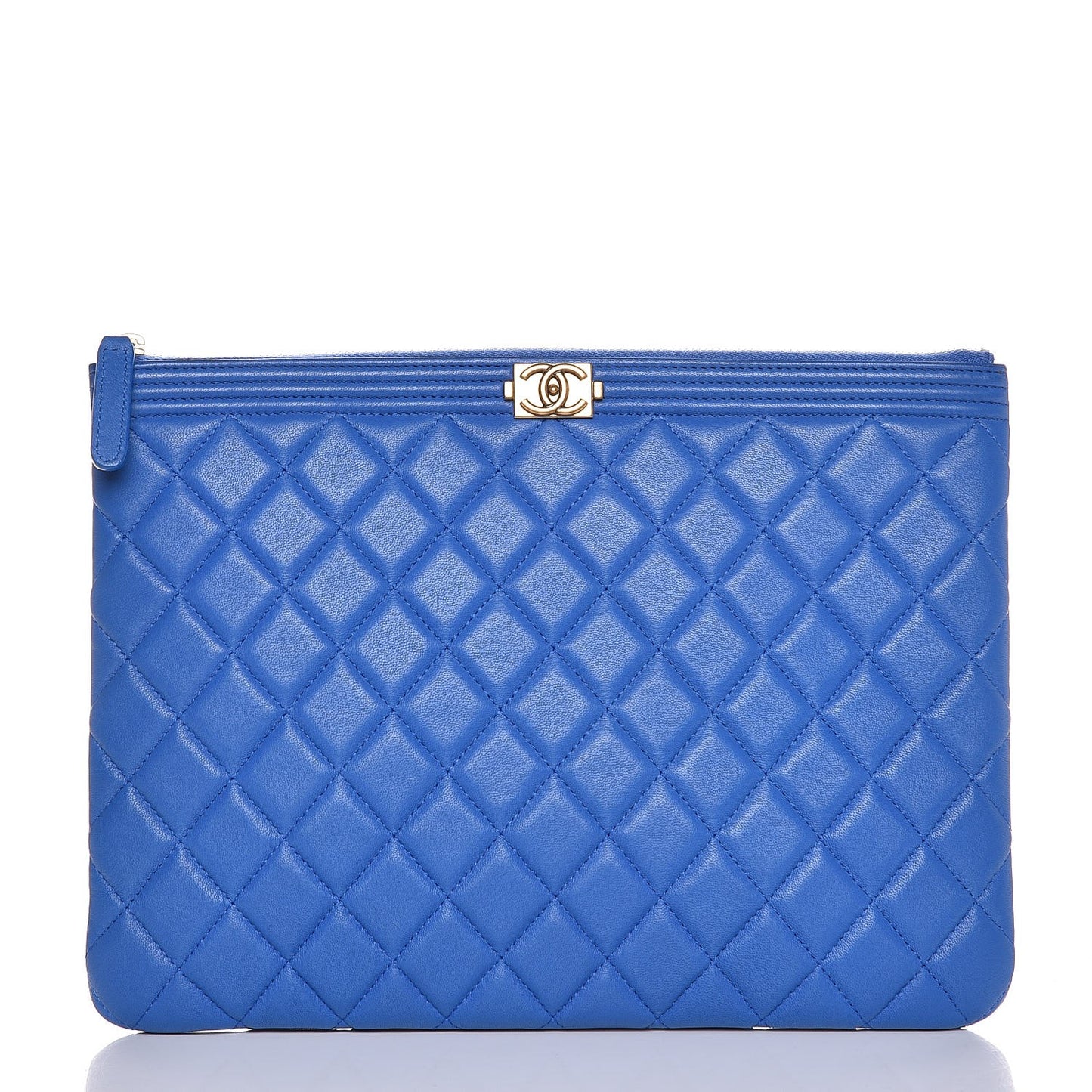 Lambskin Quilted Medium Boy Cosmetic Case Blue
