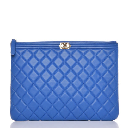 Chanel Lambskin Quilted Medium Boy Cosmetic Case Blue 1 of 7
