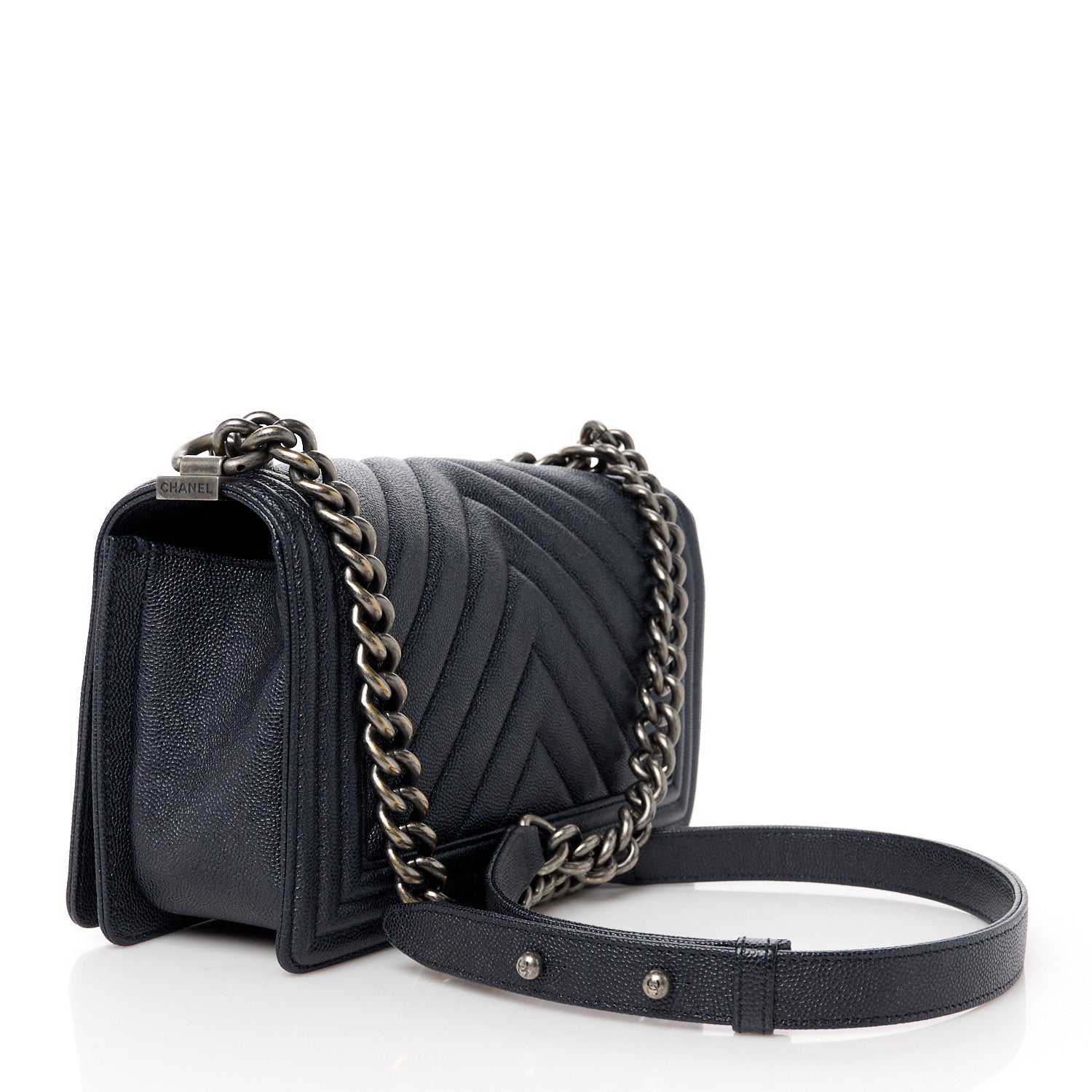 Chanel Caviar Chevron Quilted Medium Boy Flap Black 3 of 10