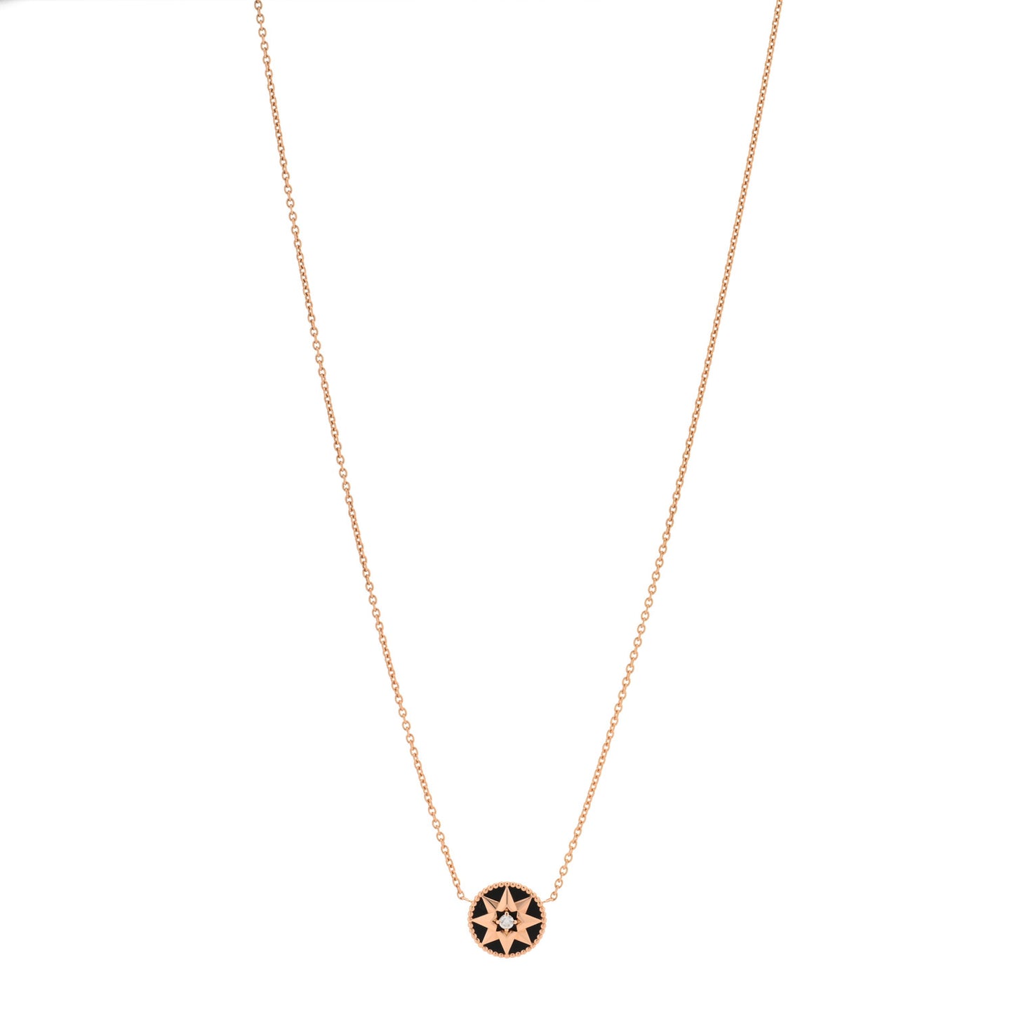 18K Rose Gold Diamond Black Onyx Rose Des Vents Necklace