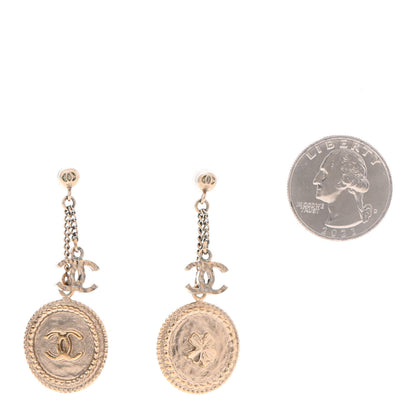 Chanel Medallion Clover CC Drop Earrings Light Gold 2 of 4