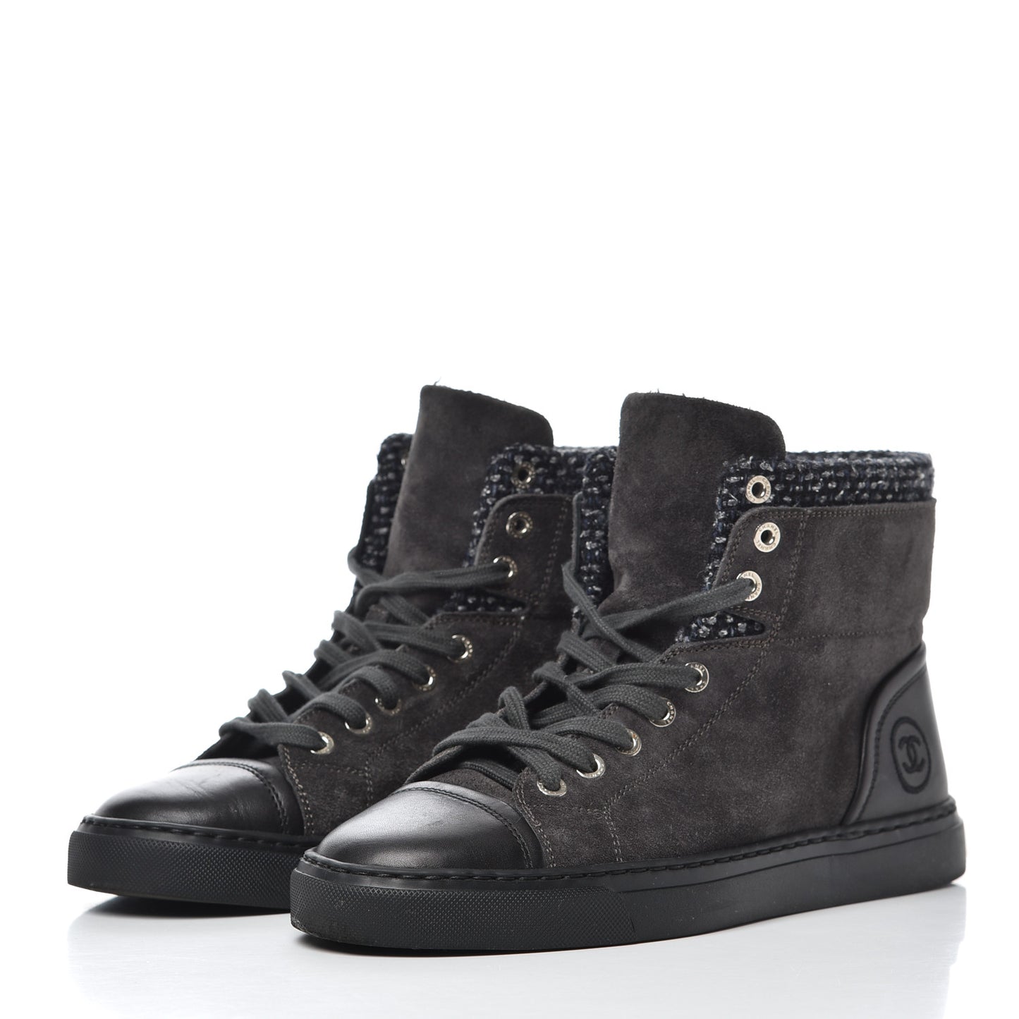 Suede Tweed High Top Sneakers 37.5 Dark Grey