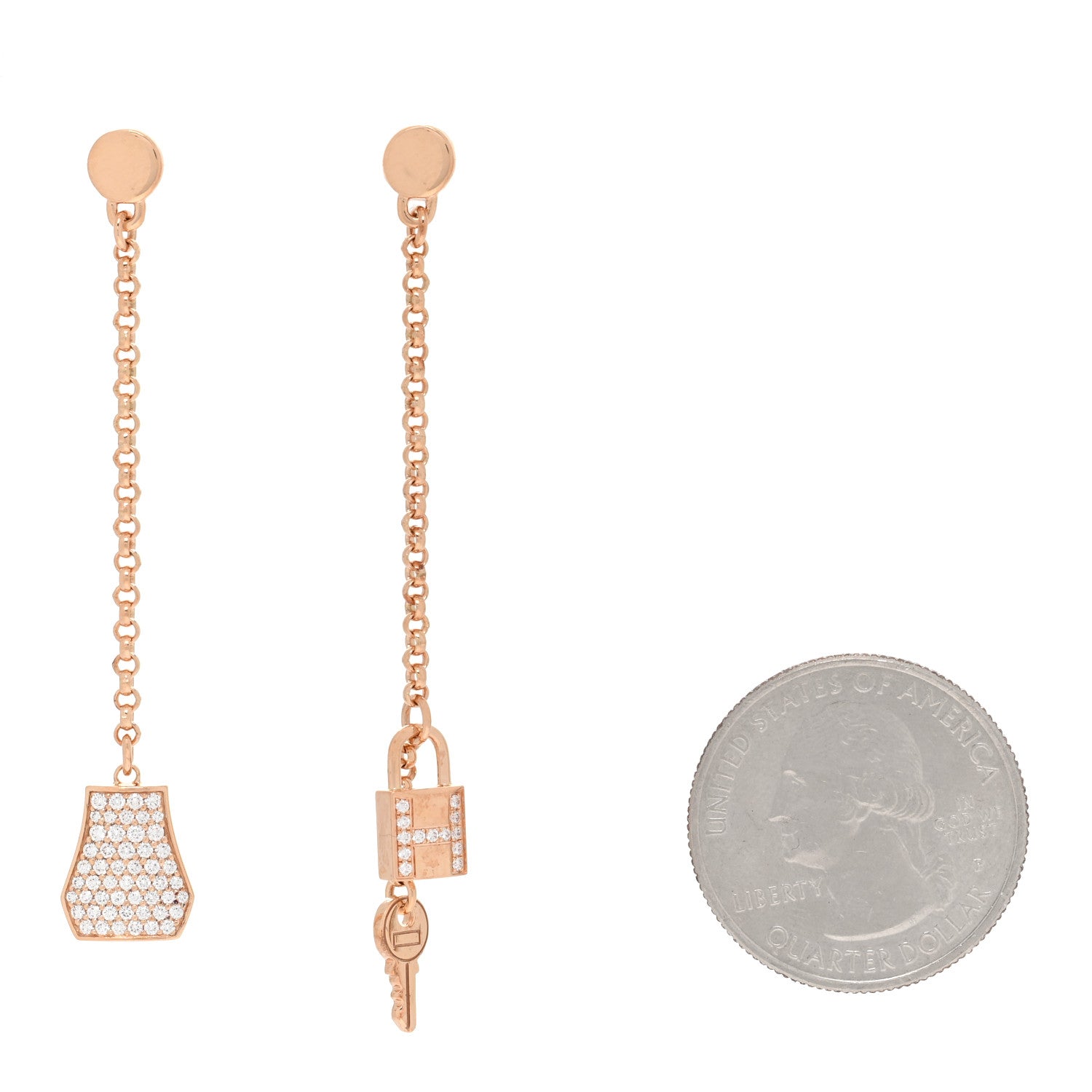 Hermes 18K Rose Gold Diamond Kelly Clochette Drop Earrings 2 of 5