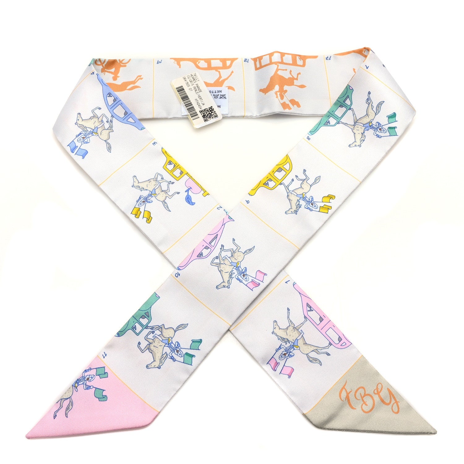 Hermes Silk Parade CG Twilly Gris Perle Vert Jaune 1 of 4