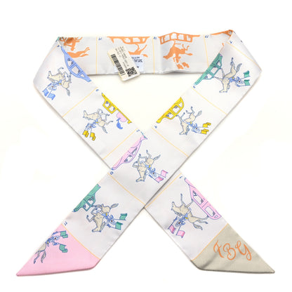 Hermes Silk Parade CG Twilly Gris Perle Vert Jaune 1 of 4