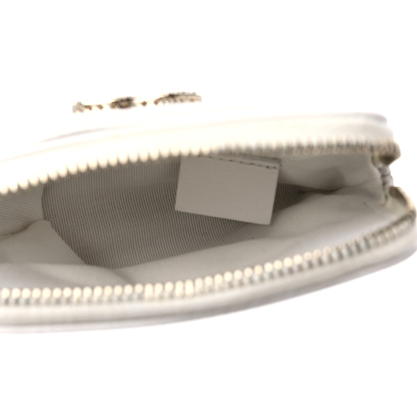 Caviar Quilted Crystal Zip Card Holder Wallet White