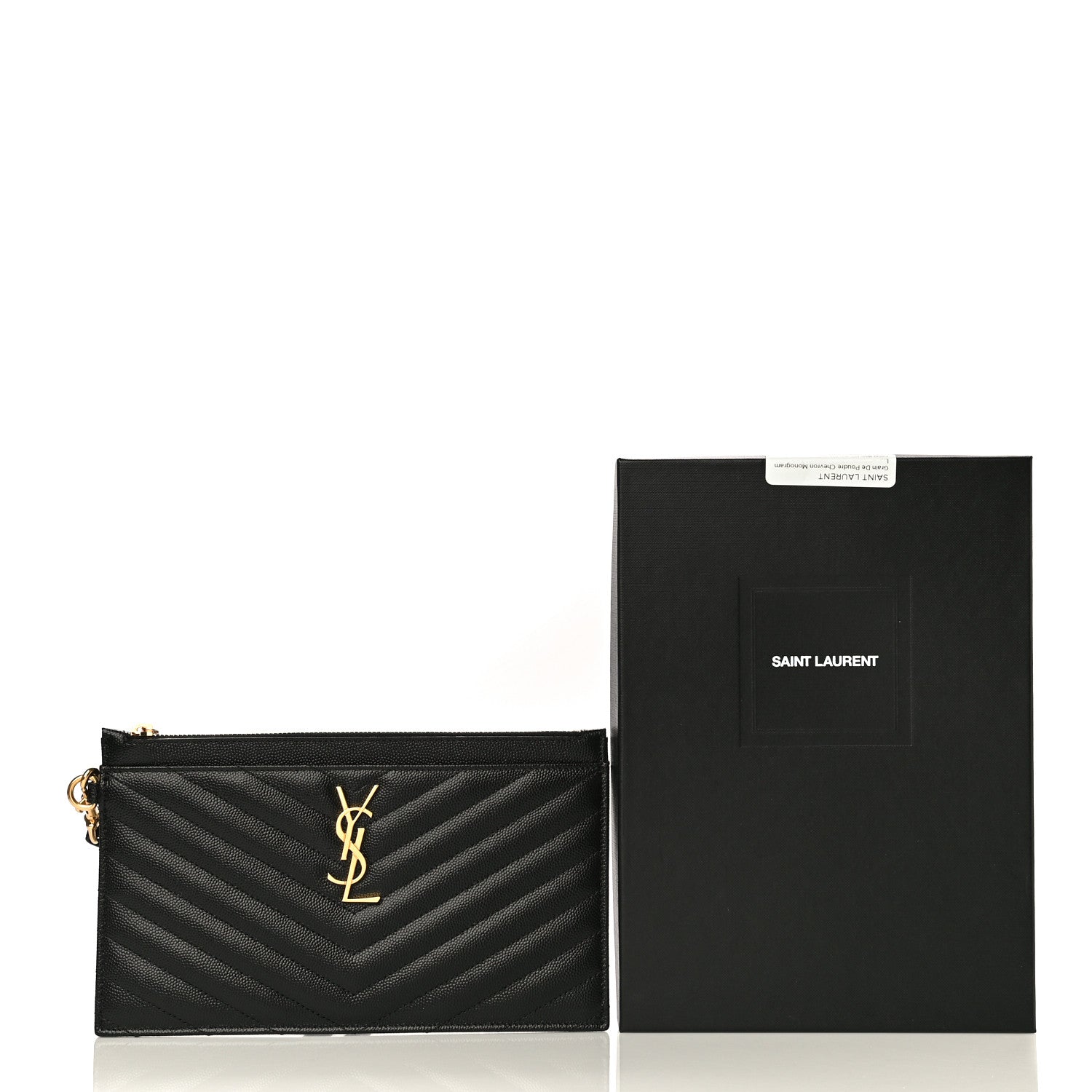 Saint Laurent Grain De Poudre Chevron Monogram Large Bill Pouch Black 10 of 10