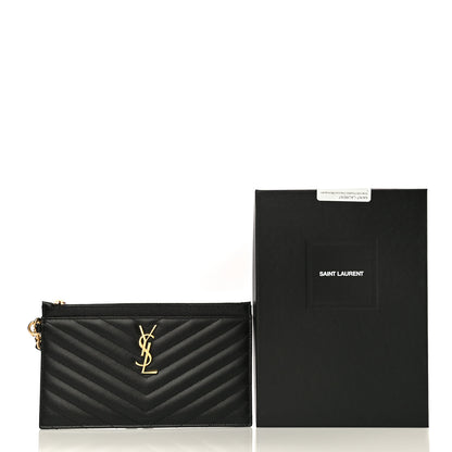Saint Laurent Grain De Poudre Chevron Monogram Large Bill Pouch Black 10 of 10