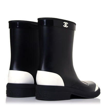Chanel Rubber CC Short Rain Boots 39 Black White 4 of 8