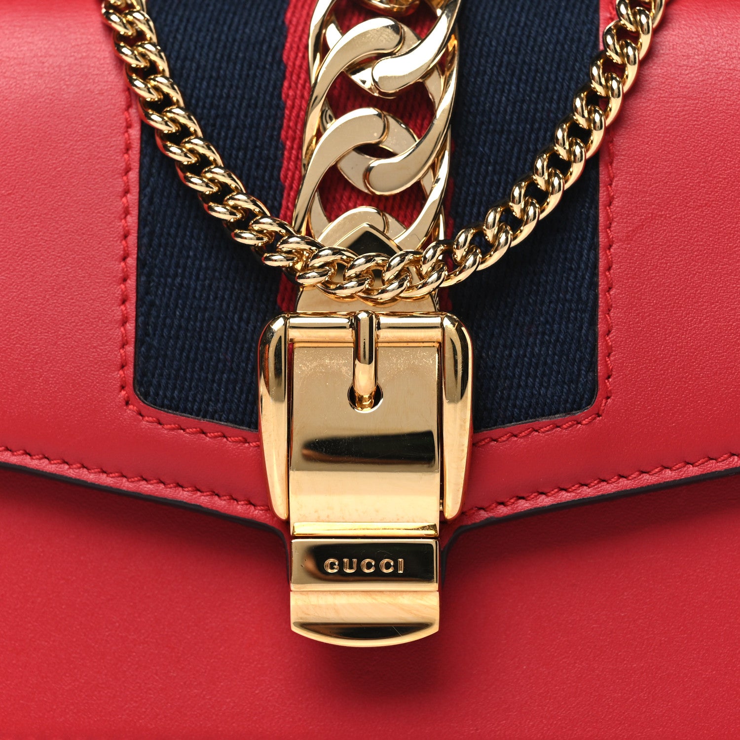 Gucci Calfskin Super Mini Sylvie Chain Shoulder Bag Hibiscus Red 8 of 13