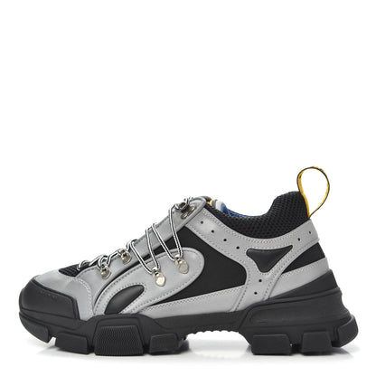 Gucci X SEGA Mesh Technical Canvas Calfskin Reflective Mens Flashtrek Sneakers 9 Silver Black 1 of 8