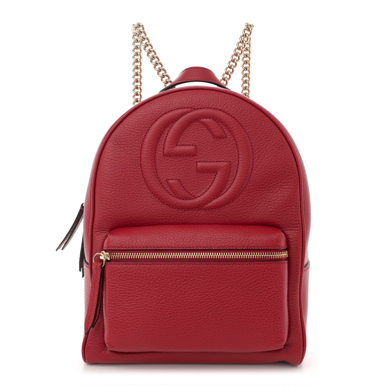 Gucci Pebbled Calfskin Soho Chain Backpack Hibiscus Red 1 of 12