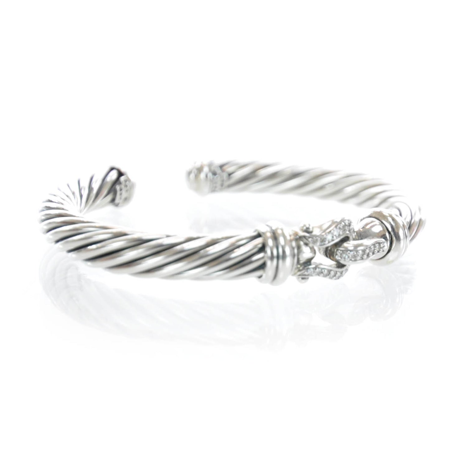 Sterling Silver Diamond 7mm Cable Buckle Cuff Bracelet