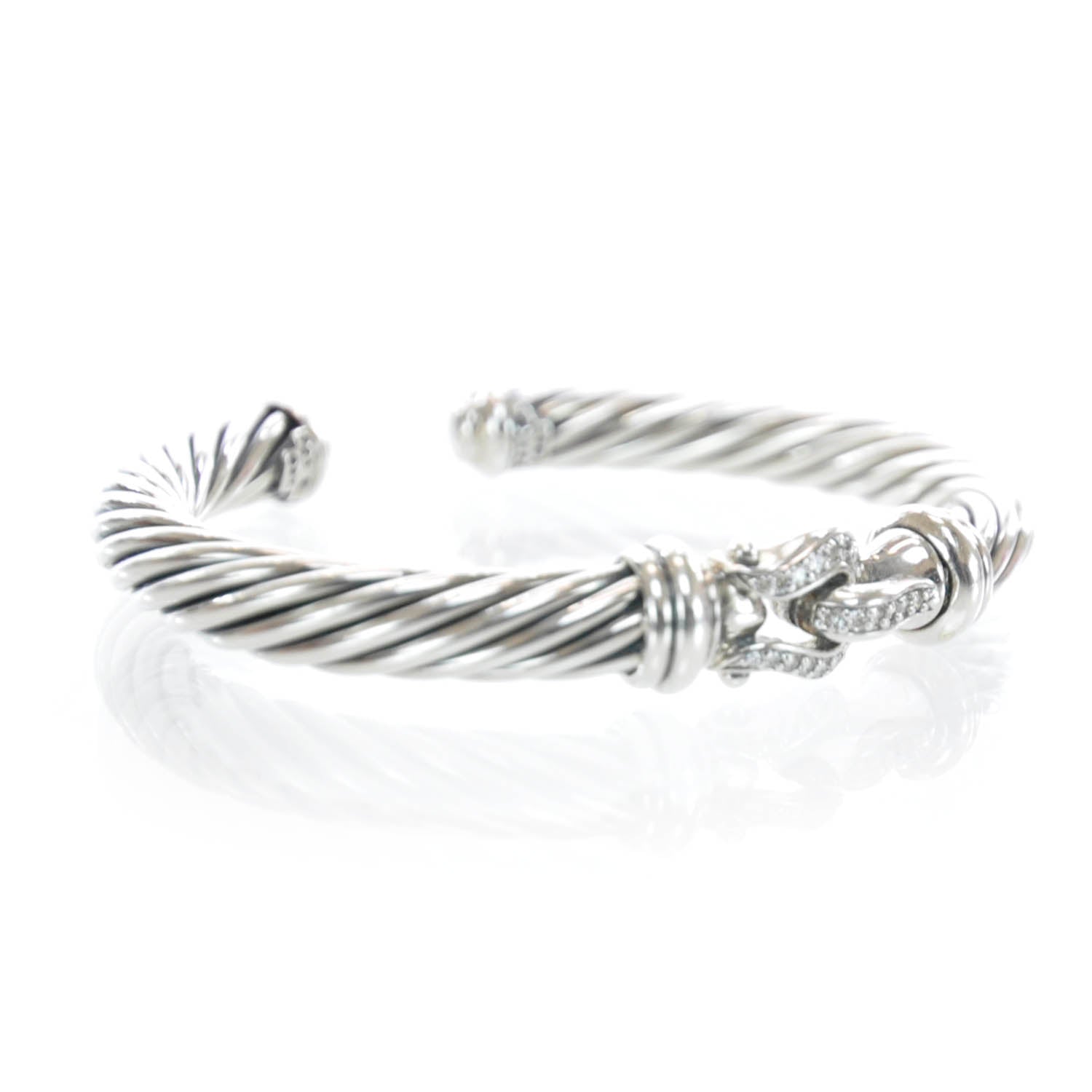 David Yurman Sterling Silver Diamond 7mm Cable Buckle Cuff Bracelet 5 of 5