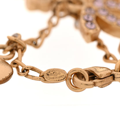 Chanel Metal Crystal Lucky Charms Bracelet Gold Pink 4 of 7