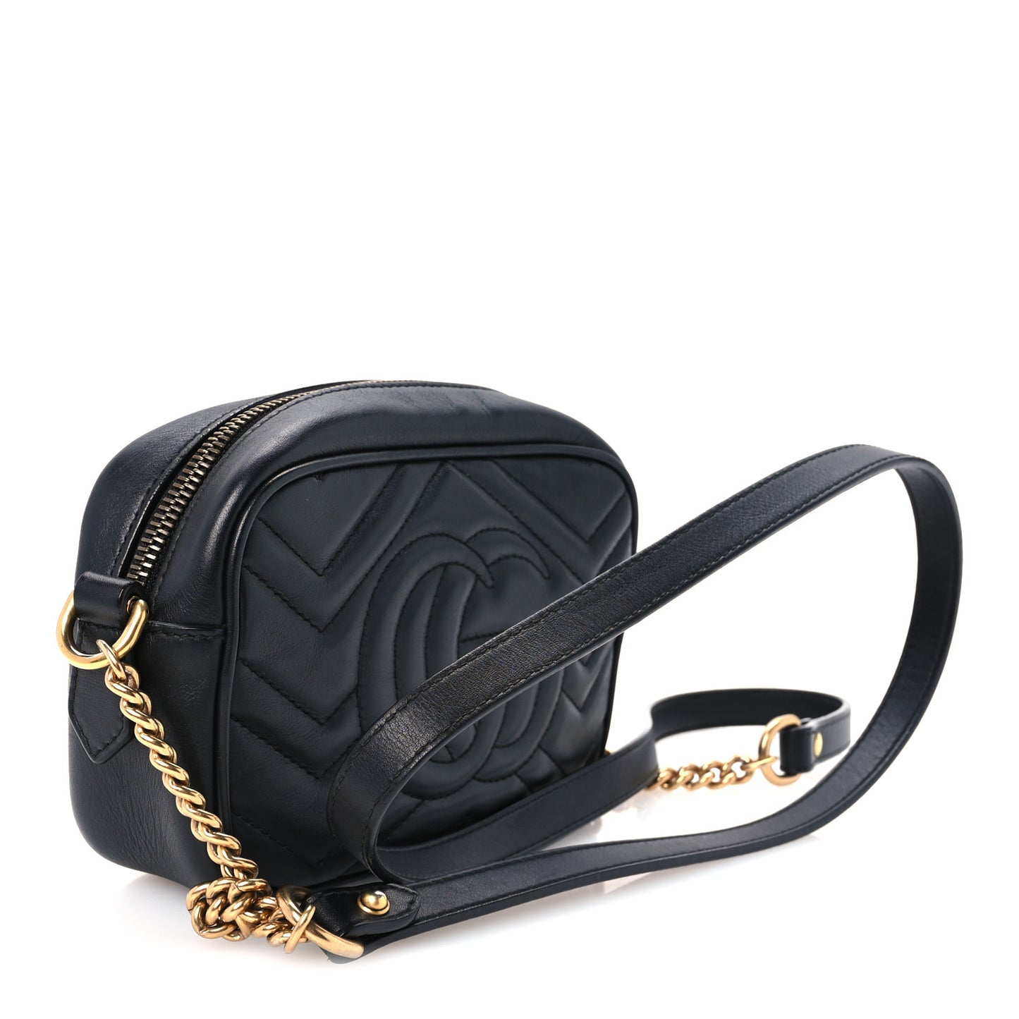 Calfskin Matelasse Mini GG Marmont Chain Shoulder Bag Black