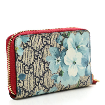 Gucci GG Supreme Monogram Blooms Zip Around Card Case Wallet Beige Blue Navy Hibiscus Red Beige Blue Navy Hibiscus Red 3 of 9