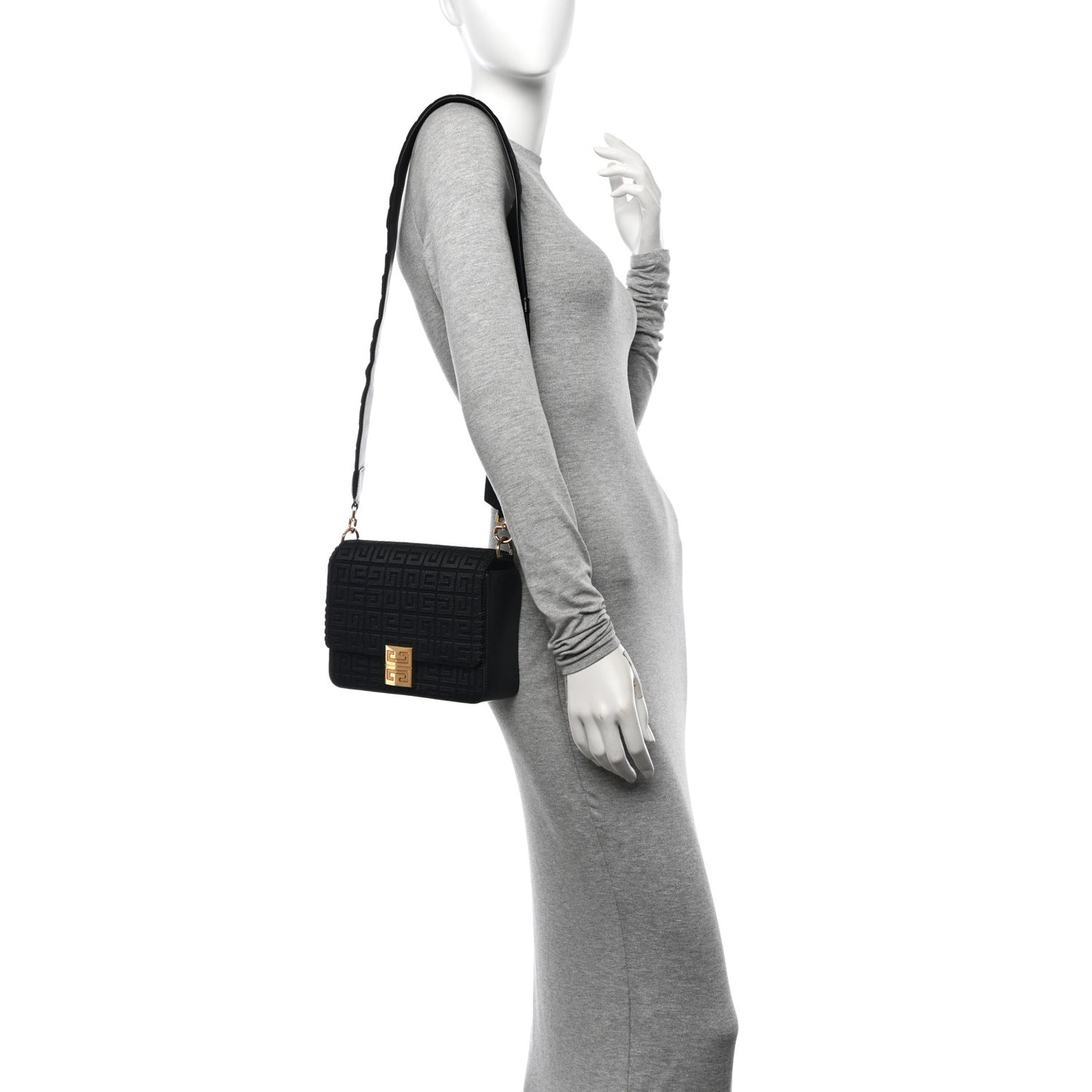 Canvas Woven Embroidered Medium 4G Bag With Chain Black