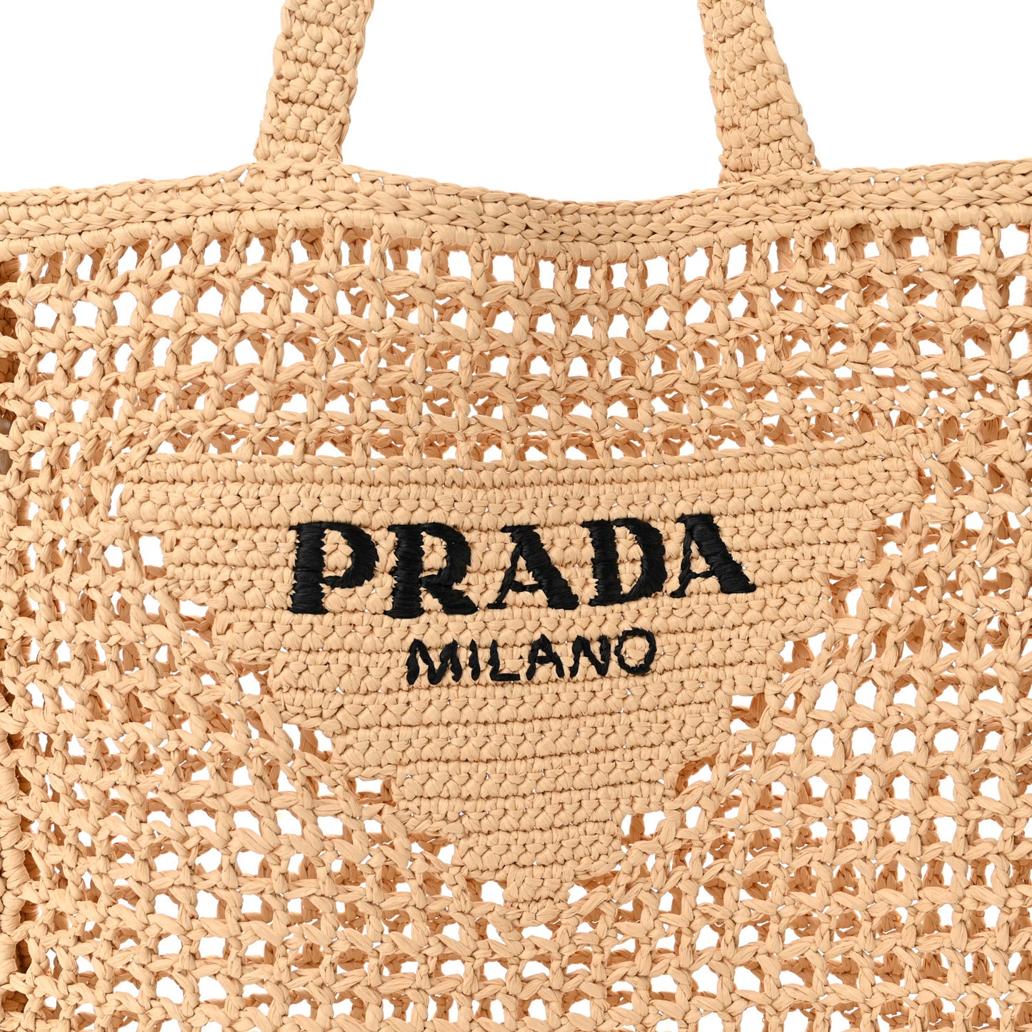 Yarn Raffia Effect Crochet Logo Embroidered Tote Bag Naturale