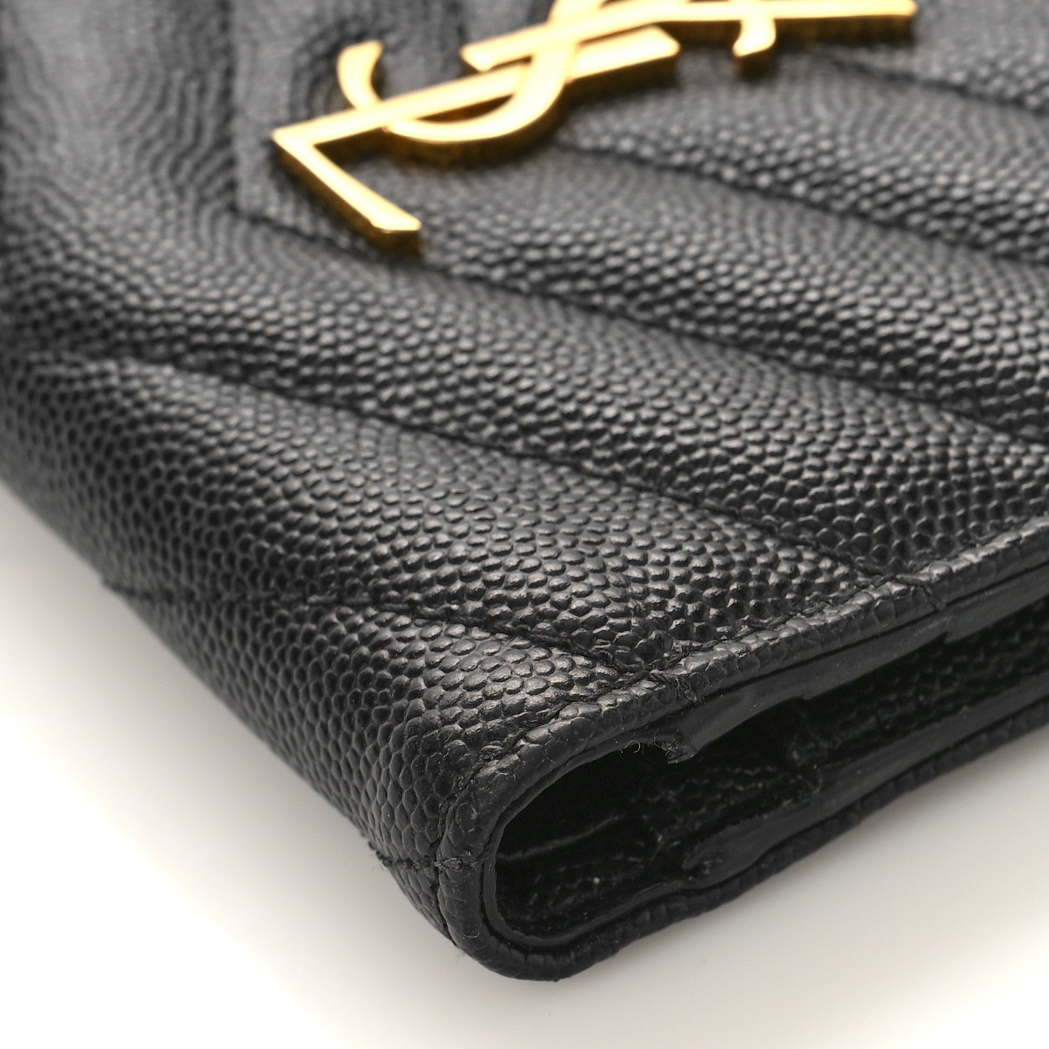 Saint Laurent Grain De Poudre Matelasse Chevron Monogram Zipped Card Case Black 8 of 9