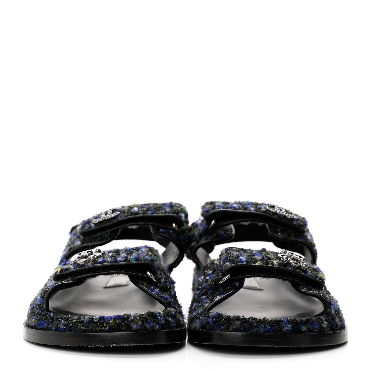 Iridescent Tweed Velcro Dad Sandals 36.5 Navy Blue Multicolor