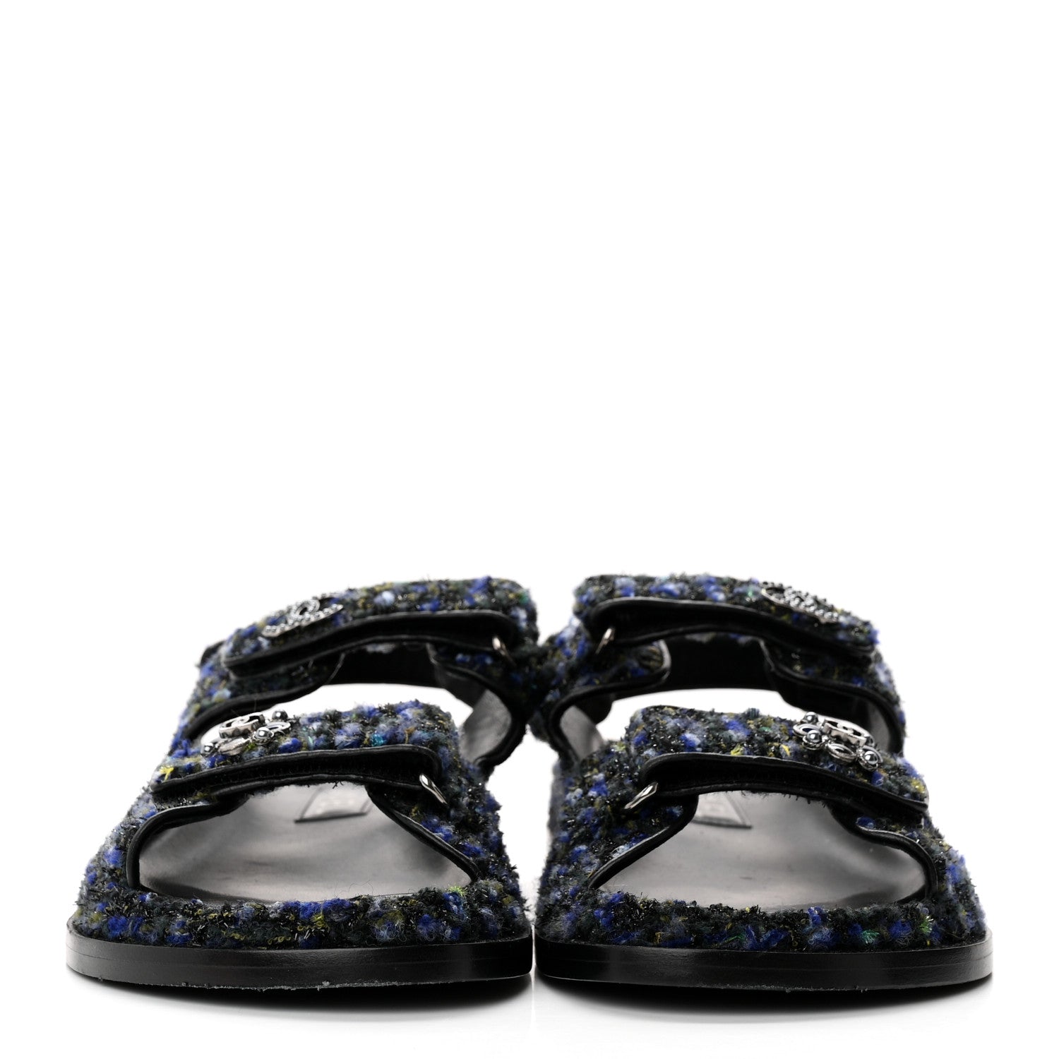 Chanel Iridescent Tweed Velcro Dad Sandals 36.5 Navy Blue Multicolor 2 of 14