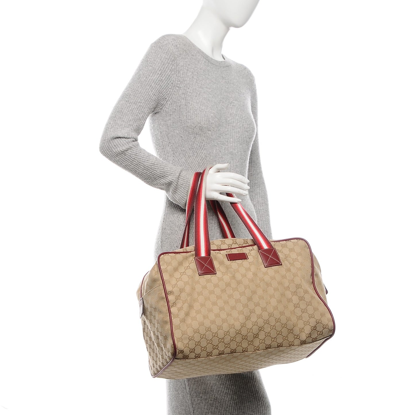 GG Monogram Web Medium Collapsable Carry On Duffle Beige Red