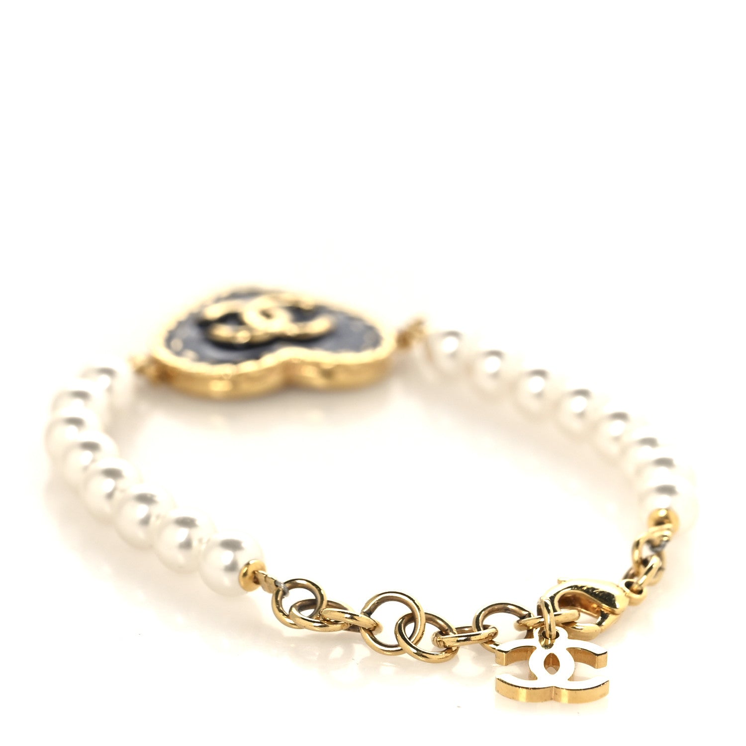 Chanel Metal Denim CC Heart Bracelet Gold Blue Pearly White 3 of 5