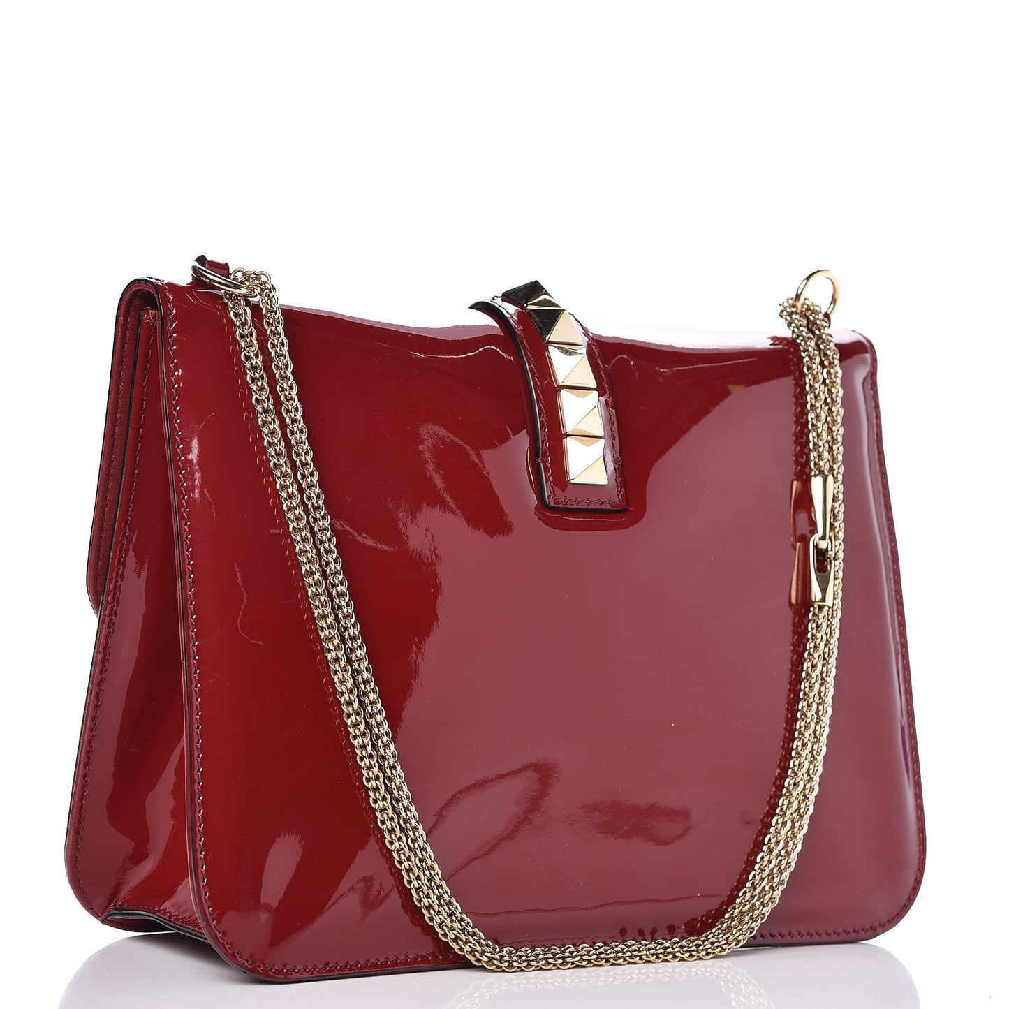 Patent Large Glam Lock Rockstud Flap Red