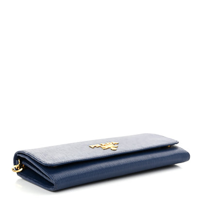 Prada Vitello Move Metal Oro Chain Wallet Bluette 4 of 11