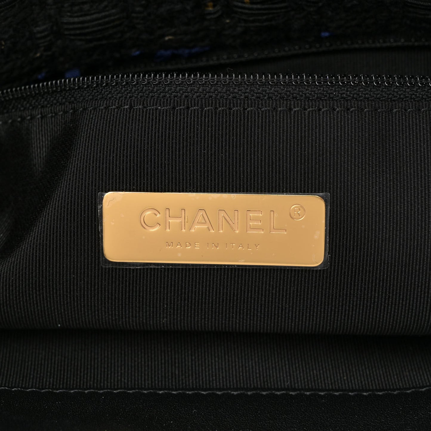 Tweed Quilted Large Chanel 19 Flap Black Navy Gold