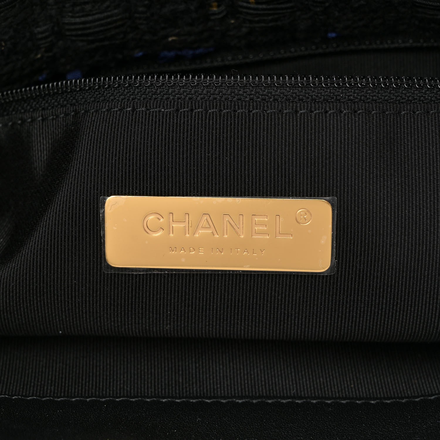 Chanel Tweed Quilted Large Chanel 19 Flap Black Navy Gold 6 of 10