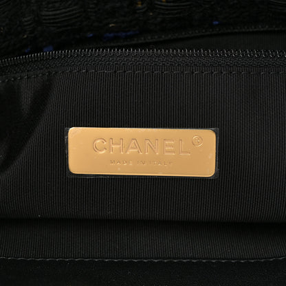 Chanel Tweed Quilted Large Chanel 19 Flap Black Navy Gold 6 of 10