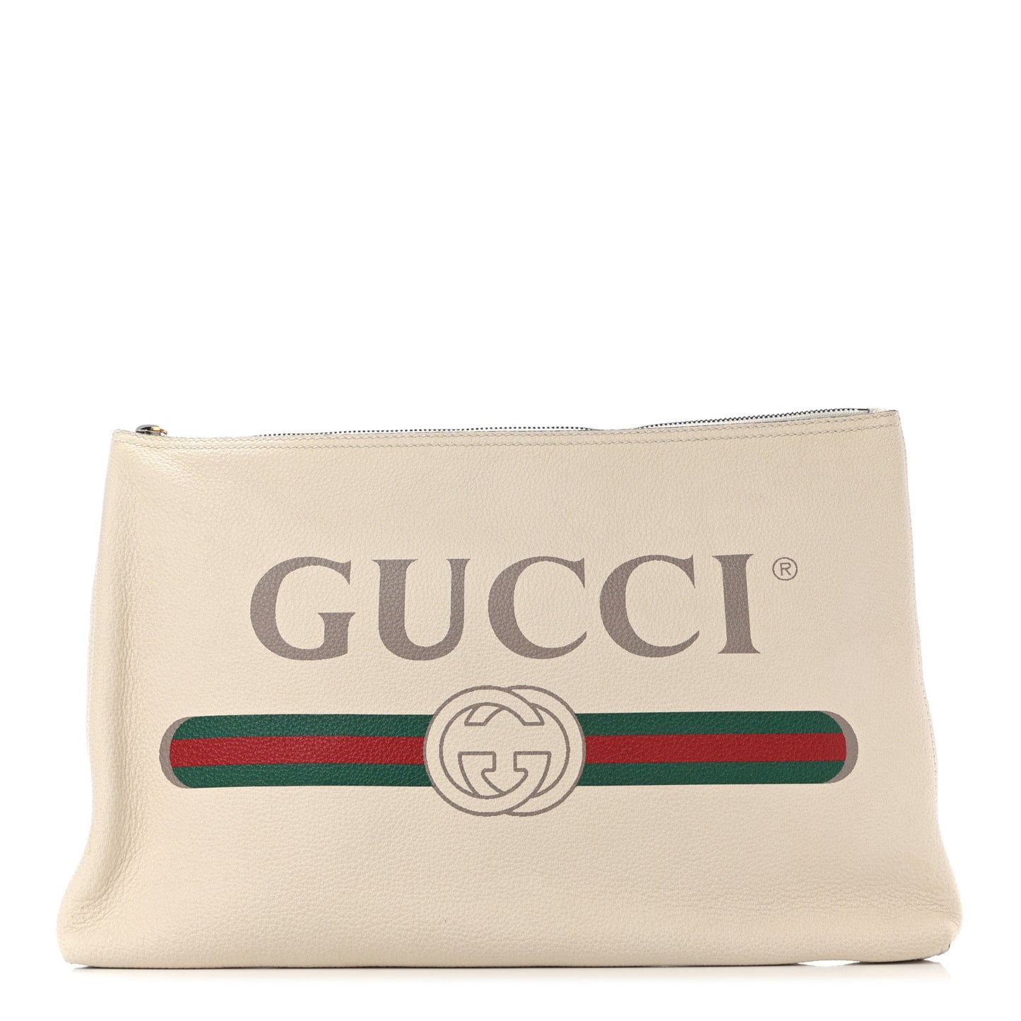Pebbled Calfskin Large Logo Portfolio Clutch Ivory