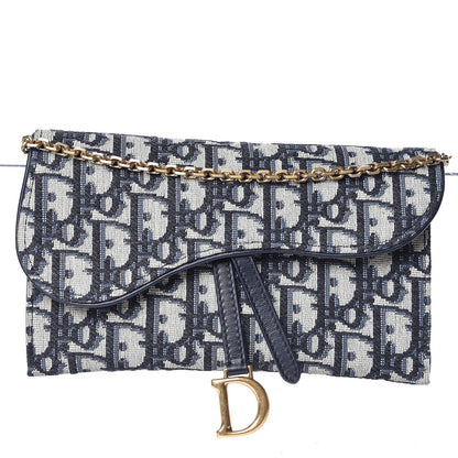Christian Dior Oblique Saddle Chain Wallet Blue 1 of 11