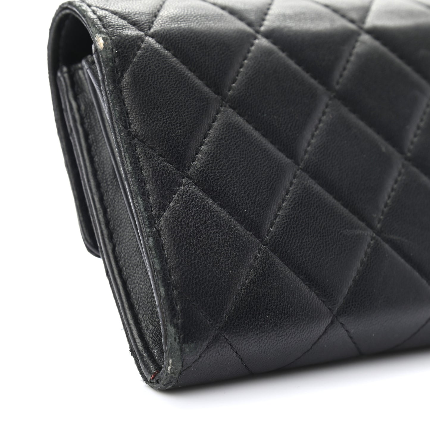 Lambskin Quilted Large Gusset Flap Wallet Black