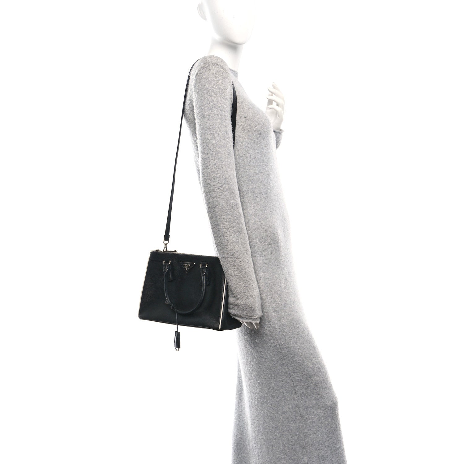 Prada Saffiano Small Galleria Double Zip Tote Black Talco 2 of 11