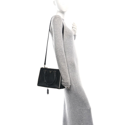 Prada Saffiano Small Galleria Double Zip Tote Black Talco 2 of 11