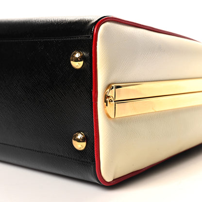 Prada Saffiano Vernice Pyramid Bag Black White Rosso 9 of 11