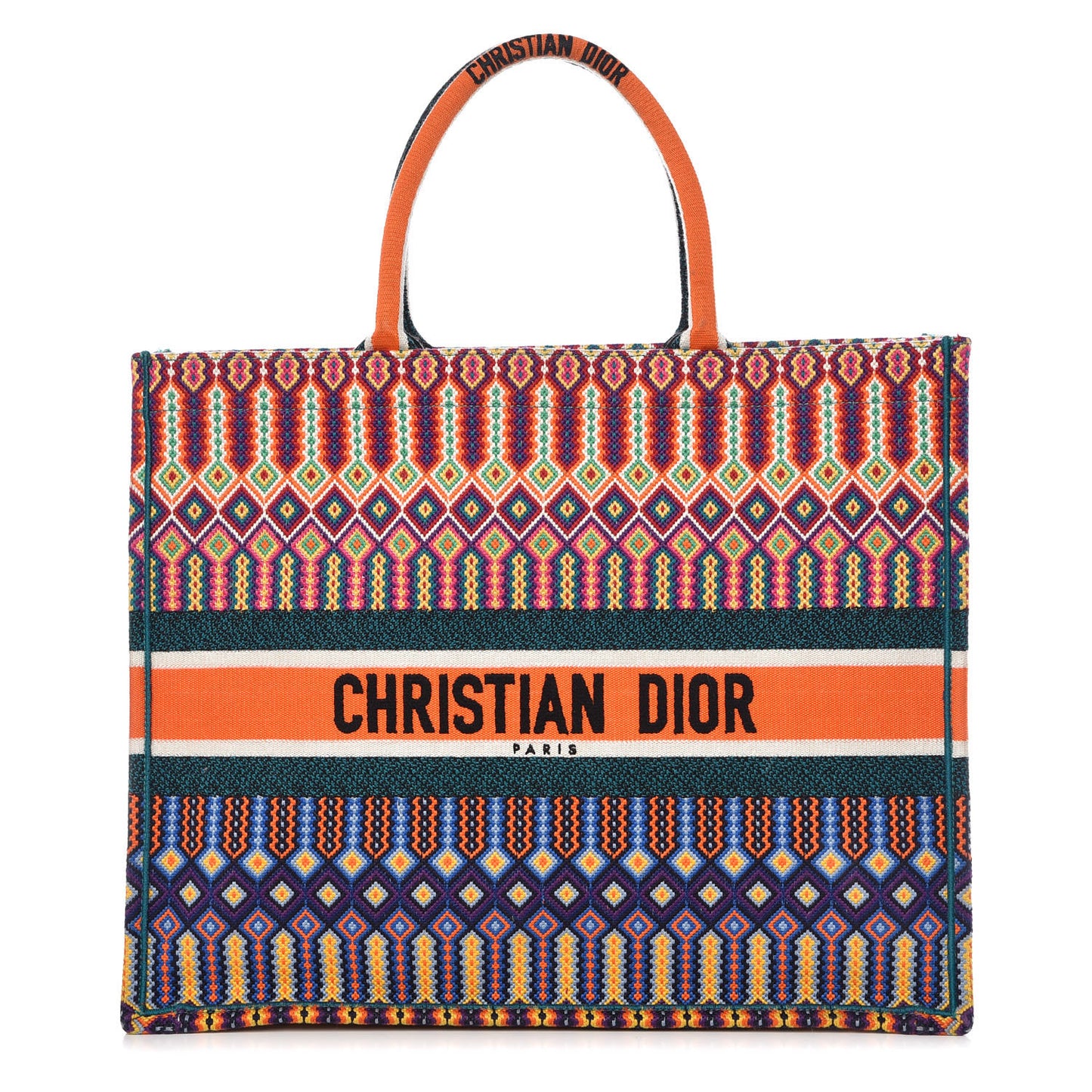 Canvas Embroidered Large Book Tote Orange Multicolor