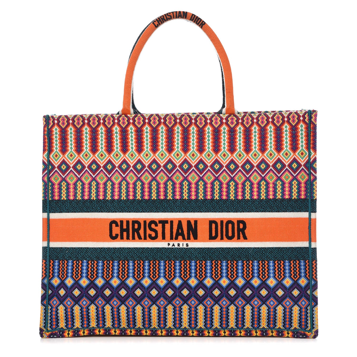 Christian Dior Canvas Embroidered Large Book Tote Orange Multicolor 1 of 13