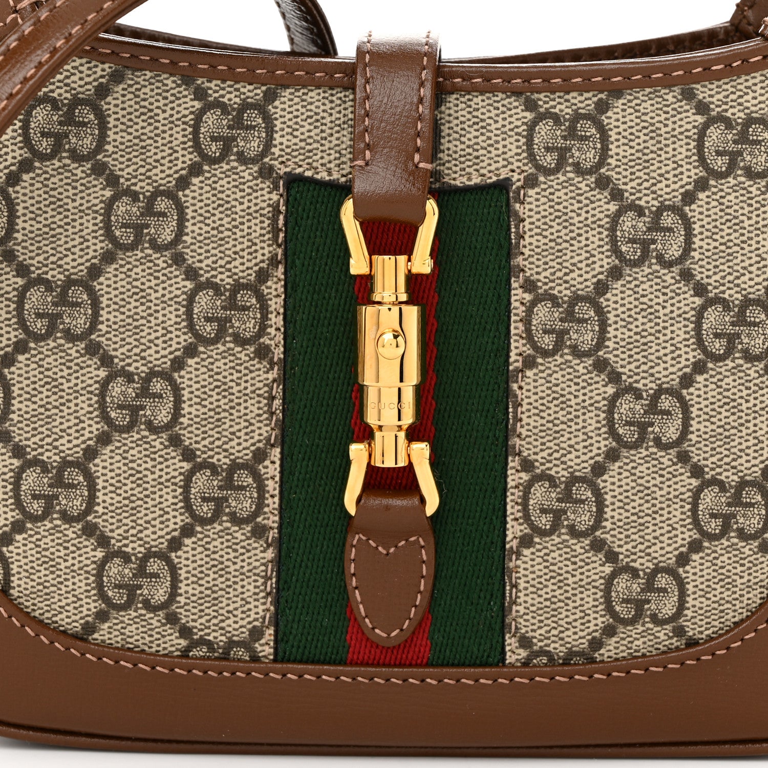 Gucci GG Supreme Monogram Azalea Calfskin Web Mini Jackie 1961 Hobo Beige Ebony Brown Sugar 8 of 11