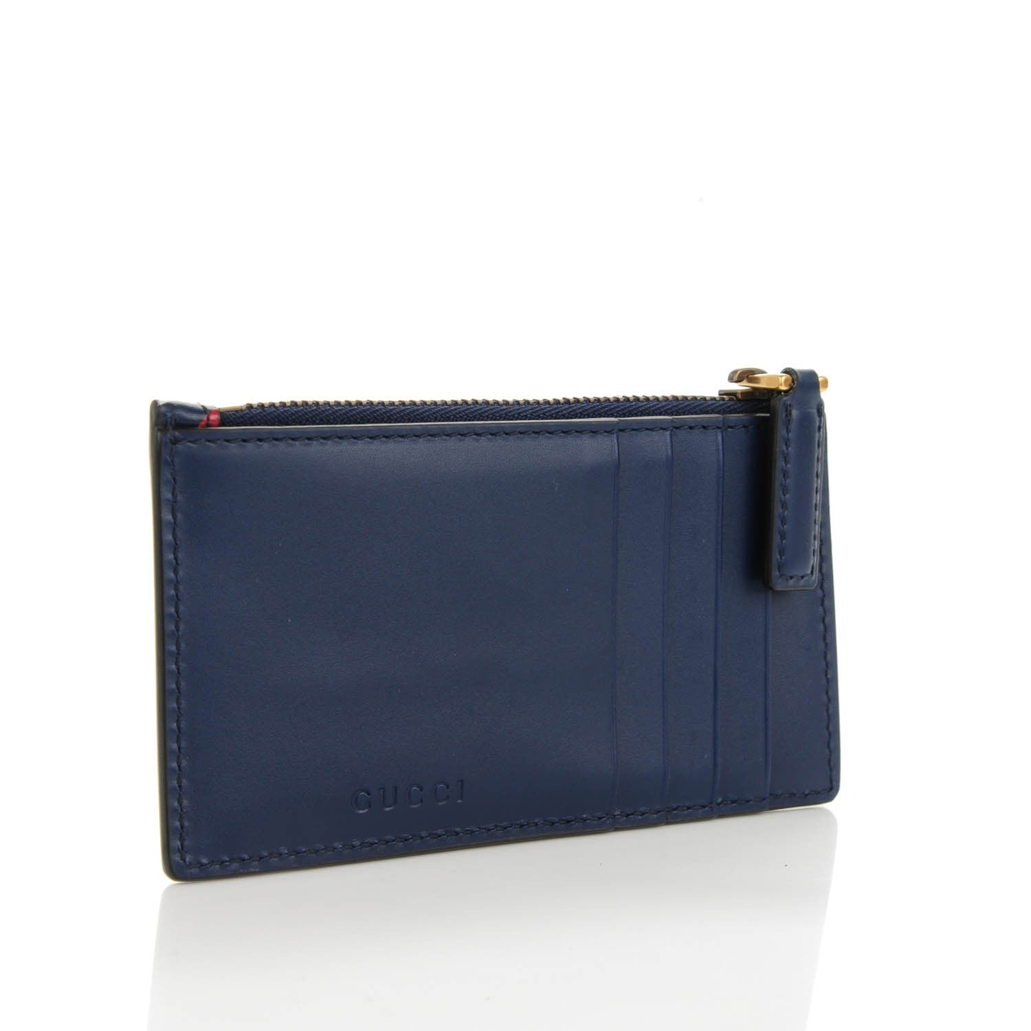 Gucci Calfskin GucciGhost Coin Case Card Holder Blue Agata Hibiscus Red 3 of 8