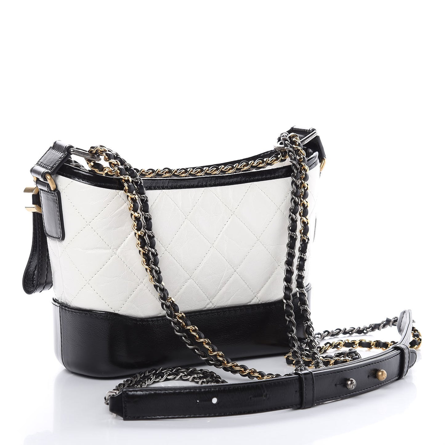 Aged Calfskin Quilted Small Gabrielle Hobo Black White