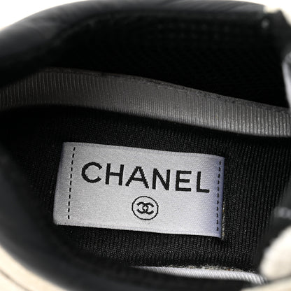 Chanel Mesh Suede Calfskin Grained Calfskin Womens CC Sneakers 38 White Black 6 of 8